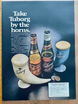Take Tuborg by the horns Bier Beer Dänemark Original 1970 Vintage Advert Werbung