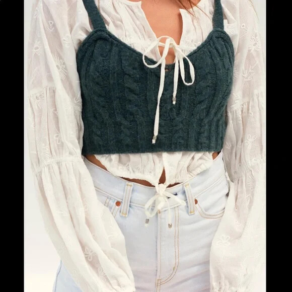 Free People Sunkeeper Wool Blend Cami Top, Green, Small, RRP $68 image 2