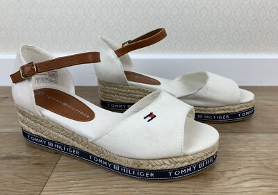 NEU! TOMMY HILFIGER Gr. 35 Espandrilles Sandaletten Stoff weiß Sandalen Keil e1