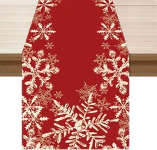XCHI Christmas Table Runner 13x72 Red Snowflakes Winter Holiday New