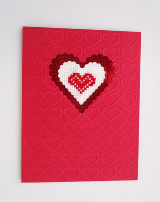 Handmade Greeting Card Cross Stitch Completed Finished Feeling Love