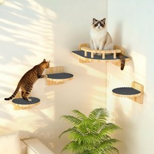 Cat Wall Shelves, Corner Cat Shelf with 3 Cat Wall Steps, Cat Shelves for Wall L