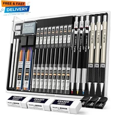35PCS Art Mechanical Pencils Set, 3 PCS Metal Drafting Pencil 0.5 mm & 0.7 mm &