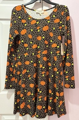 No Comment Dress Pumpkins Fall Autumn Halloween Long Sleeve Size L New