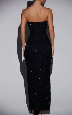 oh polly black glitter dress embellished dress, Strapless bedazzled long US size 8 Maxi