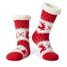 LIGHT DOT Women's Fuzzy Slipper Socks with Grippers Super Soft Warm 6-10, Red