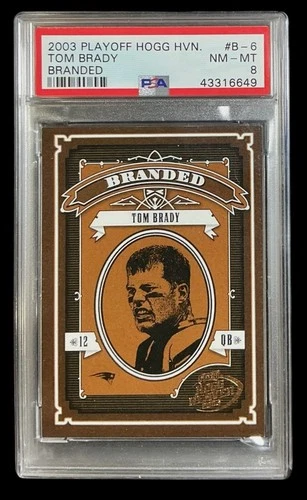 2003 panini playoff #B6 tom brady; hogg heaven SP branded insert PSA 8