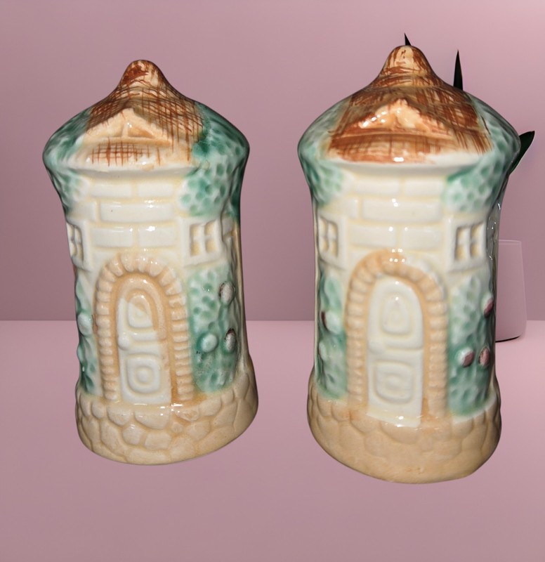 Vintage  Asian Tower Hand Painted Salt & Pepper Shakers