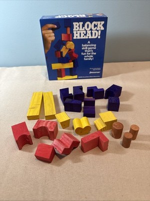 Vintage 1992 Pressman Blockhead Game Complete Wooden Blocks Original Box