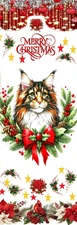 CHRISTMAS MAINE COON CAT, POINSETTIA -BIRD, CATS,FLOWERS-BOOKMARKS-WITH TASSEL