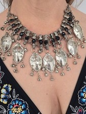 Vintage Bellydance Afghan Kuchi Tribal Choker Necklace With Black Beads 2699