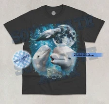 Three Beluga Whale Moon T-Shirt Funny Cute Whale Ocean Life Graphic Unisex Shirt