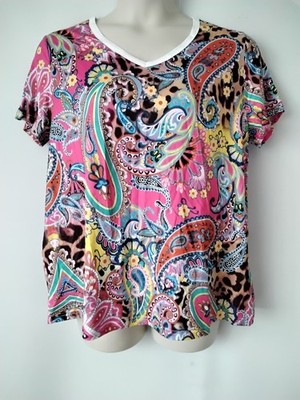 PLUS SIZE 18 MULTICOLOUR PAISLEY  FLORAL SOFT T SHIRT TOP STRETCH SHORT SLEEVE