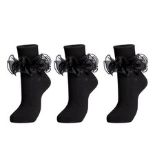 3 Pairs Womens Big Ruffle Socks, Double Lace Turn Cuff, Size 9-11, Cotton