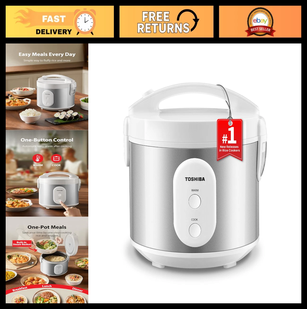5.5 Cup Rice Cooker & Steamer with Non-Stick Pot, Steaming Basket, One-Touch, Ke