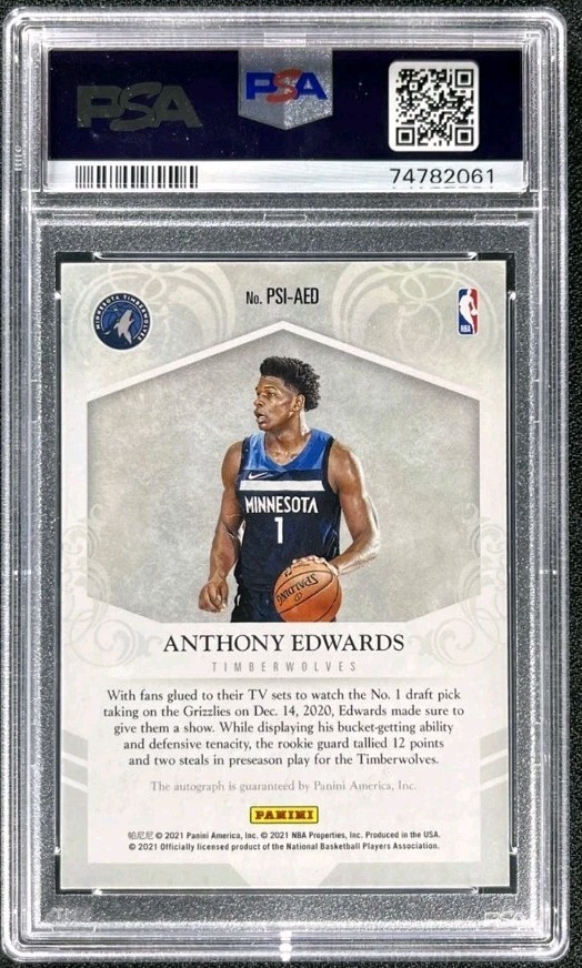 2020-21 National Treasures Anthony Edwards Private Signings Rookie PSA 8/10 Auto view 2