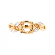 Round Semi Mount Twist Bypass Ring 925 Silver Gold Plated Marquise Accent Ring