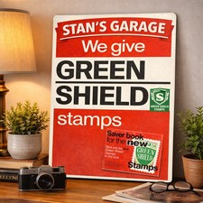 Personalised Garage Metal Wall Sign Custom Green Shield Stamps Plaque HBS57