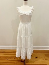 Old Navy Dress Women Small White Midi Sundress Smocked Tiered Ruffle Cottagecore