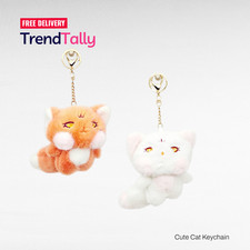 Cat Keychain Bag Charm White Plush Large Animal Kitten Purse Accessory 7"