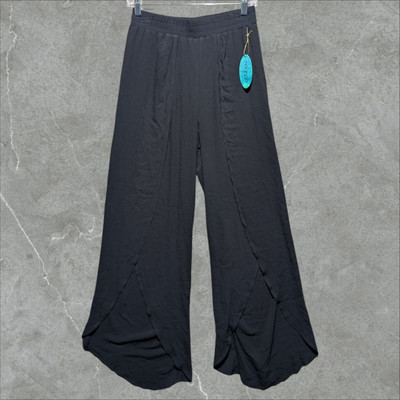 Mynah High Side Slit Harem Beach Pants Women's XS Black Wide Leg Elastic Waist