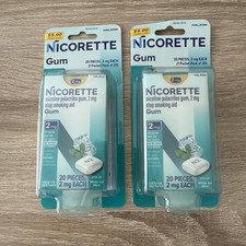 Nicorette Gum 2MG White Ice Mint Flavor 20CT Exp 4/28; 2 packs of 20CT