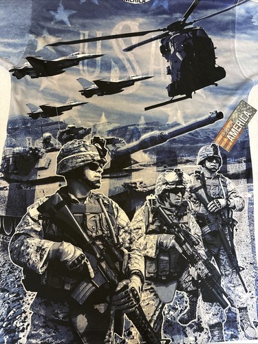 New Men's America Military Troops Realistic Print T-Shirt Sz Small #1068 - 第 3/8 張圖片