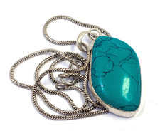 44 Ct Natural Blue Turquoise Fancy Shap EGL 925 Silver Pendant Free Chain 6FGJ