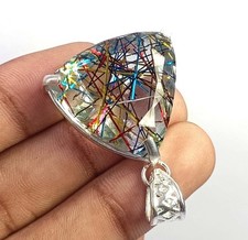 83.70 Ct Natural Rutilated Quartz Trillion 925 Sterling Silver Pendant 6GGX