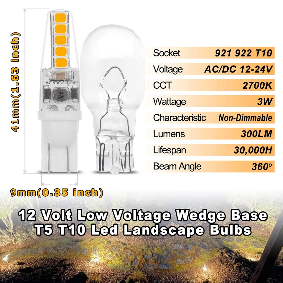 12 Volt Low Voltage Wedge Base Led Landscape Bulbs T5 T10 3W 300lm,T5 Malibu - Image 3 of 4