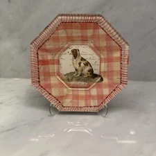 JOHN DERIAN Pink King Charles Spaniel Dog Signed Decoupage Plate 5.25”