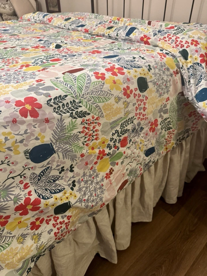 Edredom queen Kate Spade cama espalhada gato no jardim estampa floral algodão boho - Imagem 2 de 4