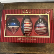 Waterford Holiday Heirlooms Set of 3 American Flag USA Patriotic Ornaments