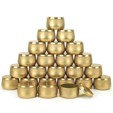 NEXBEXES 8oz Gold Candle Tins w/ Lids - Bulk 24-Pack for Candle Making