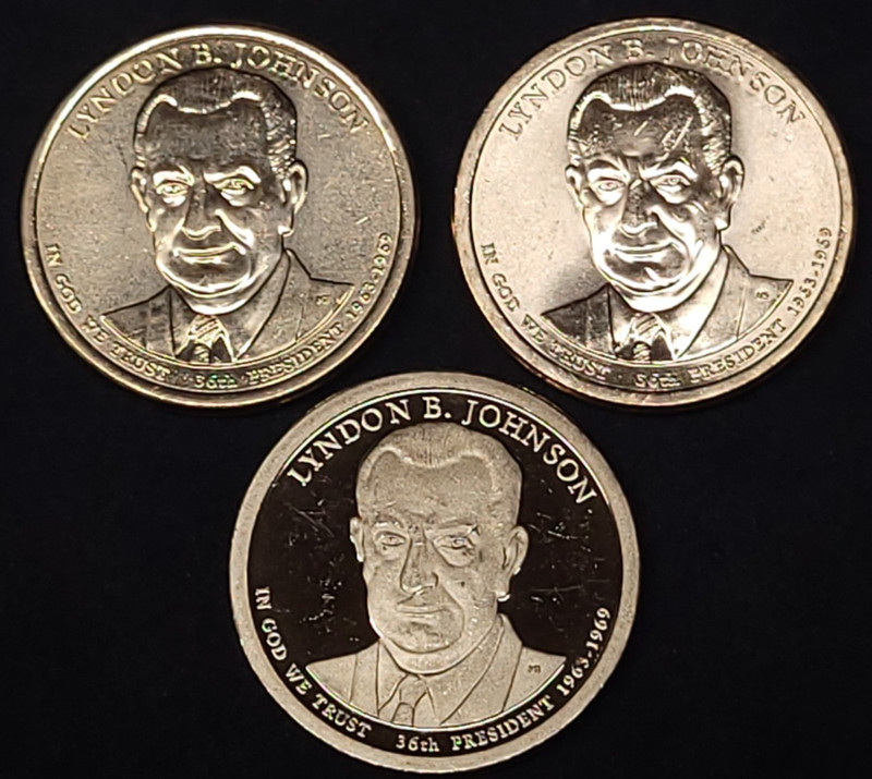 2016 D, P, S $1 Lyndon B. Johnson Presidential Dollar coin set - NIFC+PROOF
