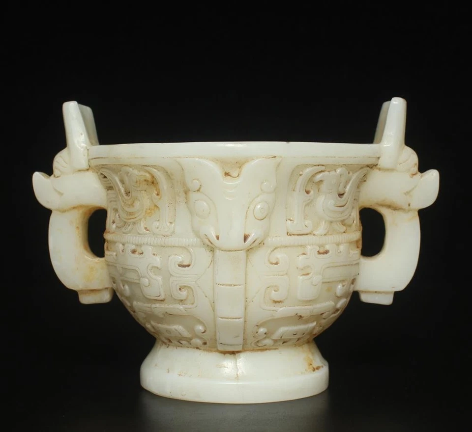 Antigua estatua china de jade blanco quemador de incienso con dragón Foto 3 de 4