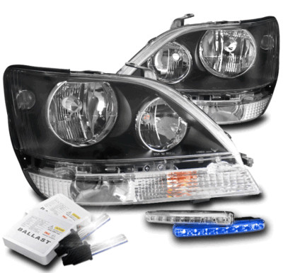 FOR 99-03 LEXUS RX300 BLACK HALOGEN TYPE HEADLIGHTS LAMP W/BLUE LED DRL+HID KIT