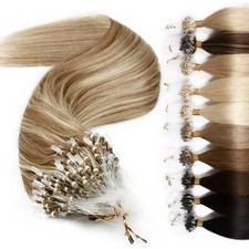12"-24" Micro Loop Ring Bead Indian Remy Nano Link Human Hair Extensions THICK U