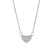 Heart Pendant Necklace Choker in Sterling Silver with CZ Pav  16 2" Chain A6
