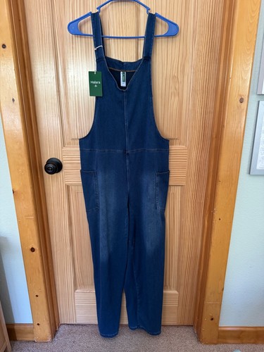 Halara Pull On V-Neck Flex Knit Denim Overalls Jumpsuit Women's Med.