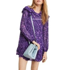 US$128 Cute FREE PEOPLE "These Dreams" Purple Violet Floral Ruffle Mini Dress L