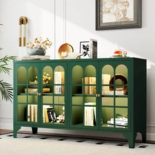 53" Steel Sideboard Buffet Cabinet Coffee Bar w/ RGB Light for Pantry Kitchen 