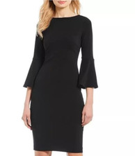 NWOT Calvin Klein Black Crepe Sheath Dress w/ Bell Sleeves Size 10