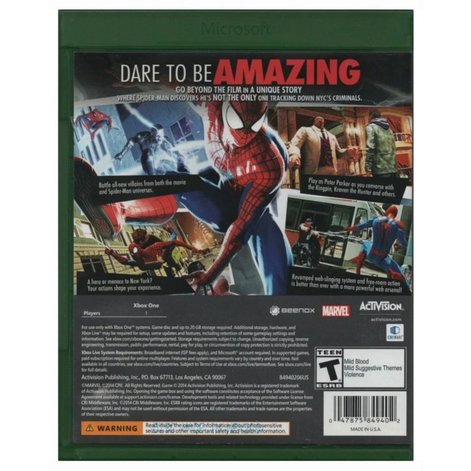XBOX One: The Amazing Spider-Man 2 游戏漫威超级英雄 2014 微软 XB1 — 第 4/4 张图片