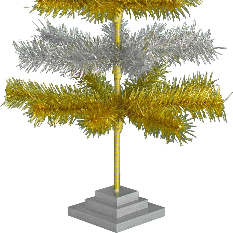 Gold & Silver Layered Tinsel Christmas Tree Stand Included, Centerpiece Tree - Image 4 of 4