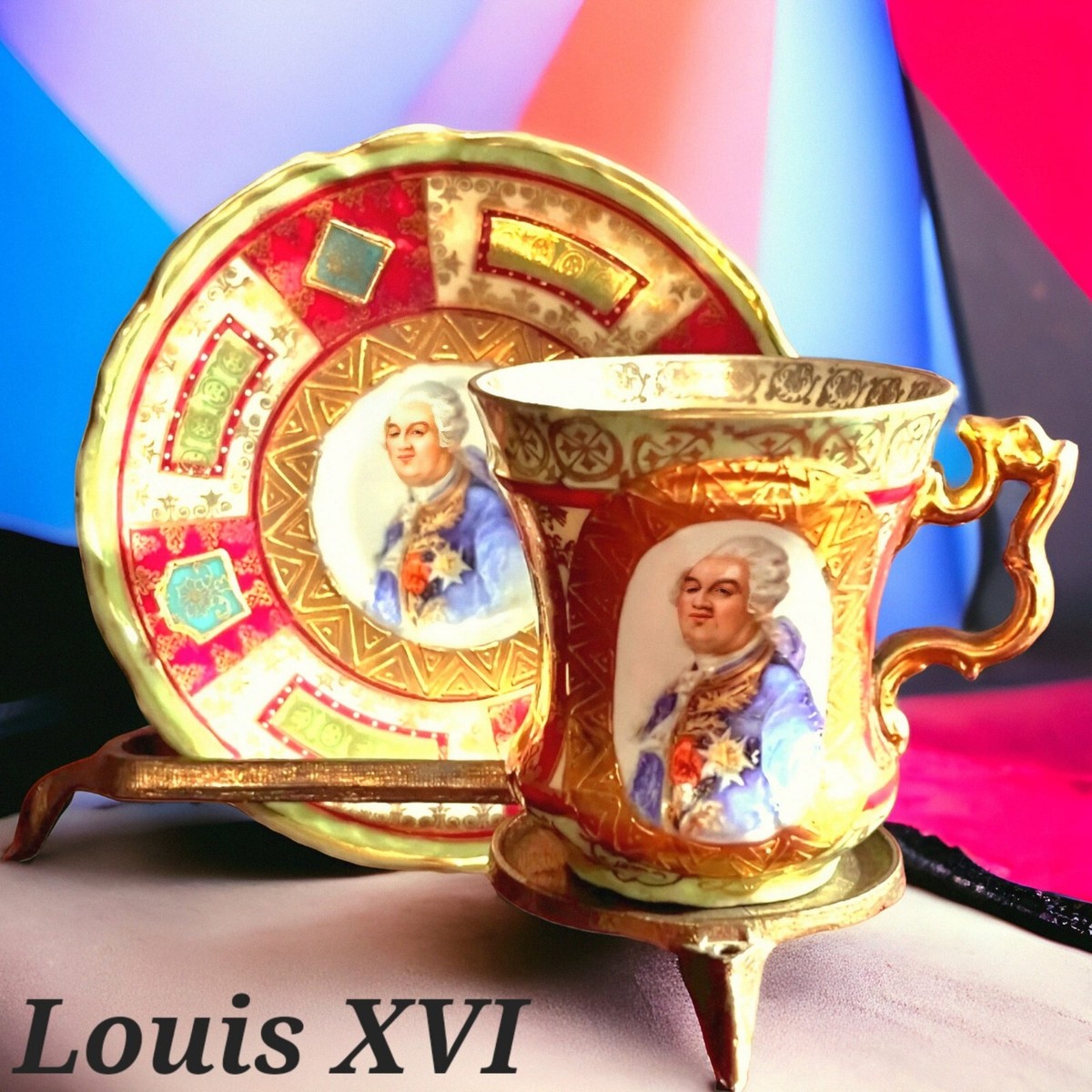 Louis XVI Antique Saucer & Cup Set Circa 19Century Austria Royal 