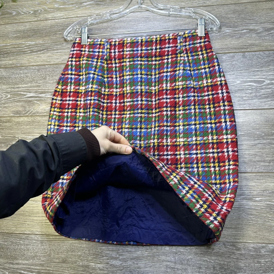 Falda LizWear Talla 10 Roja Lana Tweed, Azul Forrada Falda Lápiz Mini Para Mujer’s Foto 4 de 4