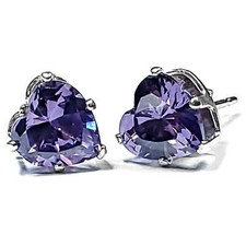 Heart Cut Amethyst Ice CZ Sterling Silver Stud Earrings