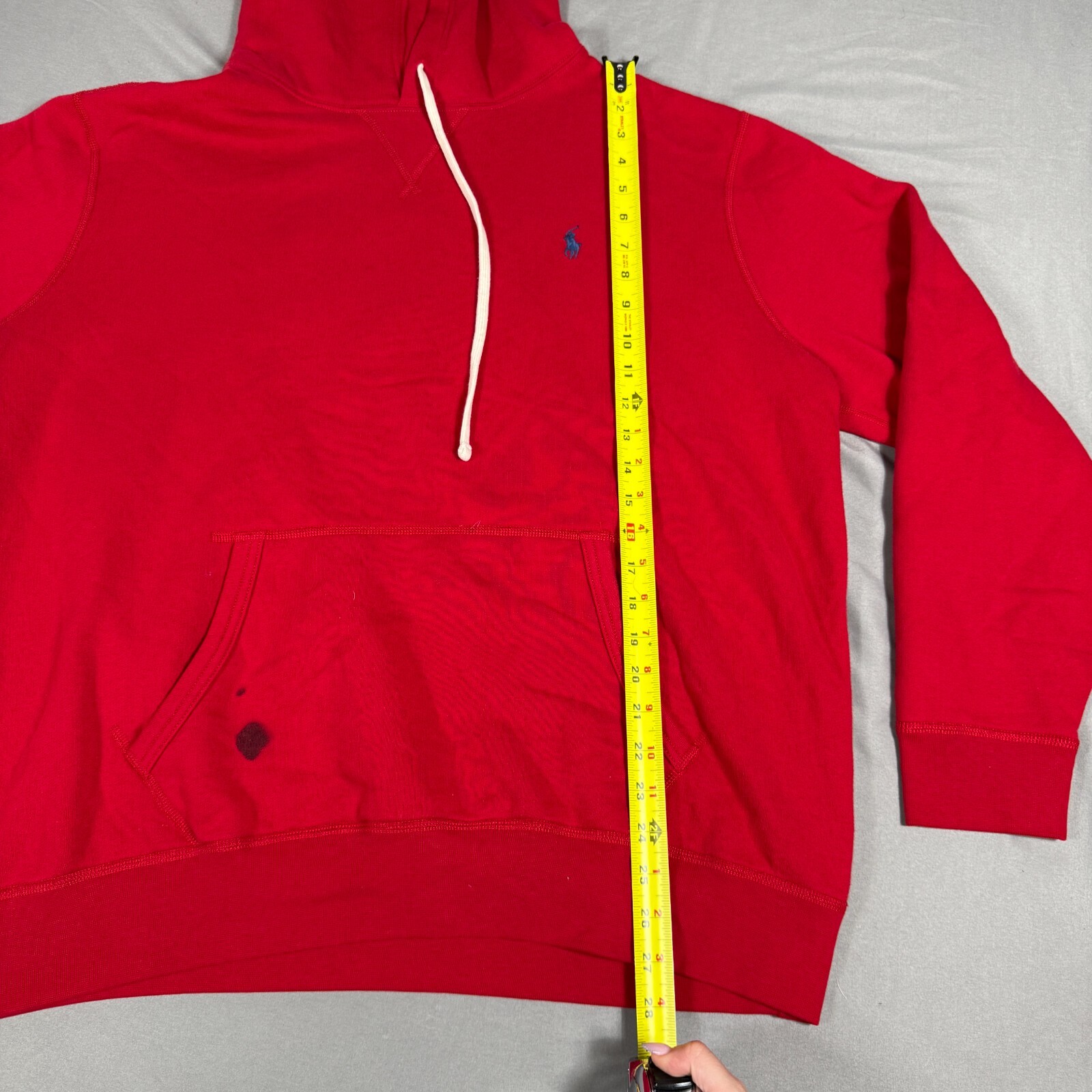 Polo Ralph Lauren felpa con cappuccio uomo XL rosso pony logo pile cucito tasca canguro