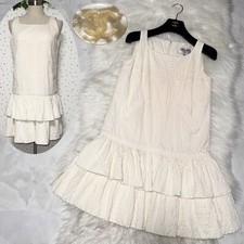Genuine Chanel COCO decoration tiered frill sleeveless mini dress 36 pink ivory